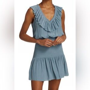 Ramy Brook Light Blue Ellery Smocked Mini Dress - Size M